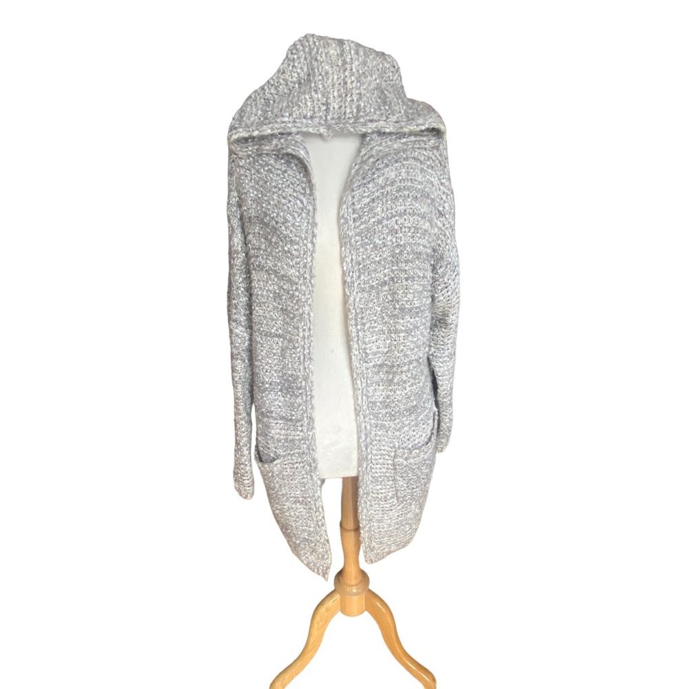 Easel Marled Chunky Knit Hooded Cardigan Duster Sweater Open Front Pockets-XL/1X